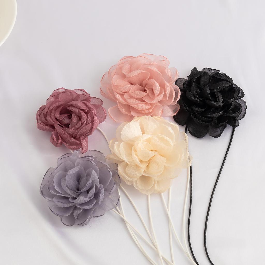 IngeSight.Z Elegantes Großes Rosenblüten-Spitzen-Choker-Halsband für Damen Dinnerparty Seil Wachsfaden-Halskette Y2K Schmuck