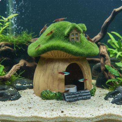 Mushroom House Aquarium Decoration Hiding Place Mossy Fish Shelter for Terrarium Fat