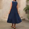 Spring/Summer New Color-Contrasting V-Neck Wide-Armhole Frill Sleeveless Beachy Long Dress for Women