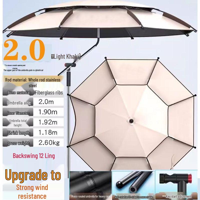 Universal Large Outdoor Fishing Umbrella: Thickened Black Glue for Sun & Rain Protection, Sun Shade & Cane Functionality