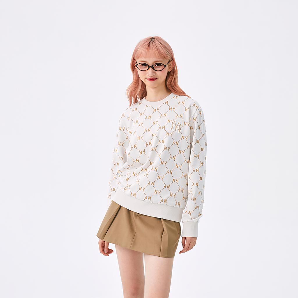 New MLB New York Yankees Old Flower SS25 Sweatshirt Unisex Ivory White 3AMTM0151-50IVS