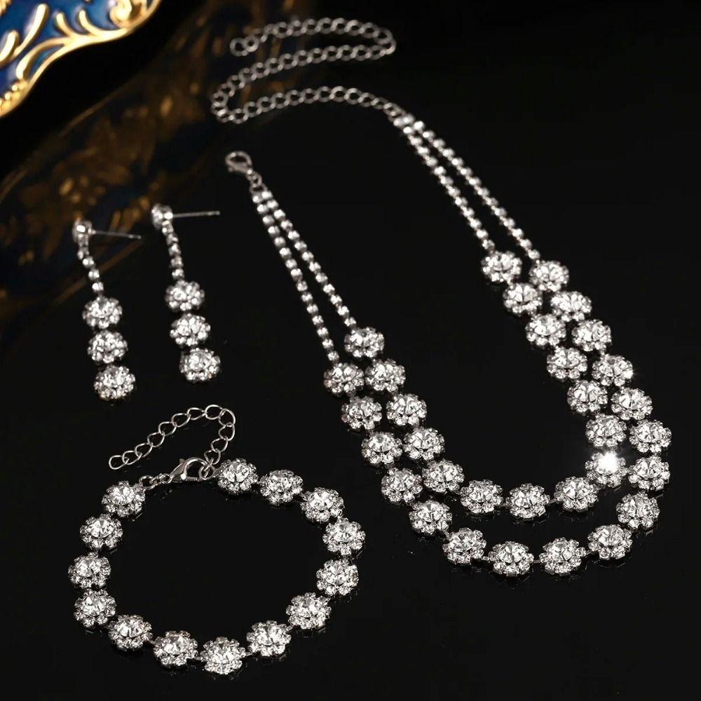 Fashion Shining Jewelry Set Inlay Rhinestone Clavicle Chain Elegant Bracelet  Wedding Engagement