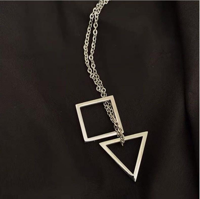 Girls Fashion Simple Space Geometry Necklace Triangle Square Pendant Personality Street Hip Hop Student Couple Creative Gift