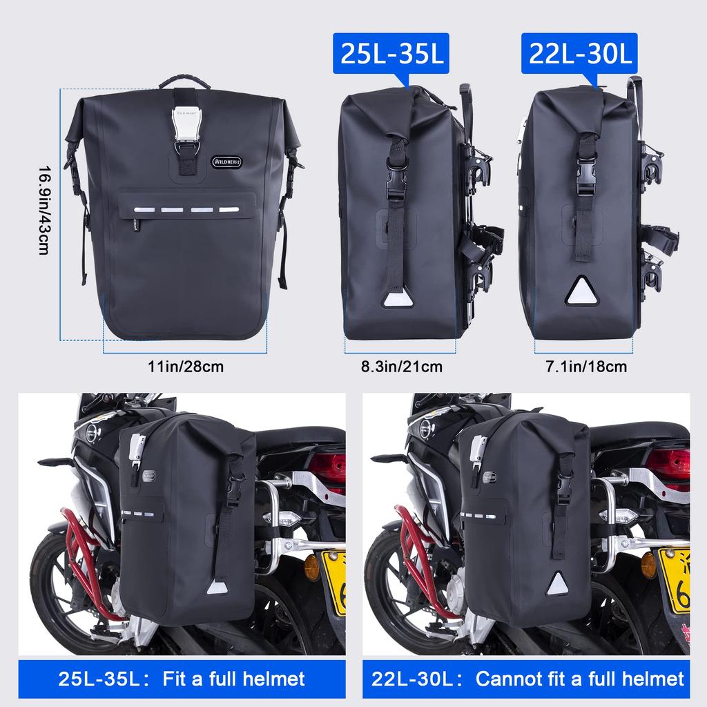 WILD HEART Motorcycle Side Bags with TPU Waterproof Side Side Hanging Bags for Motorcycle Suitable for Motorcycles with Aluminum Alloy Side Frames