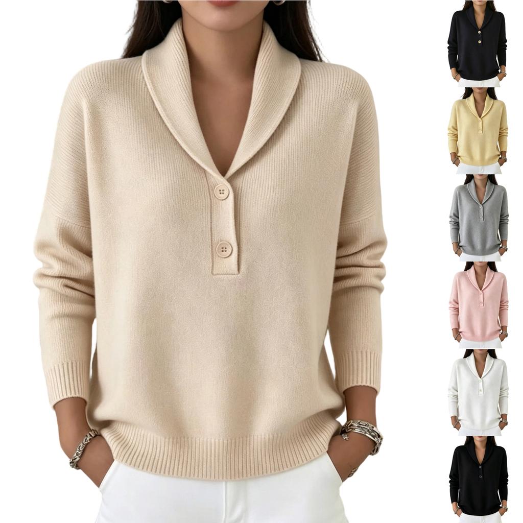 Women's Casual V Neck Button Long Sleeve Knit Pullover Sweater Soft Comfortable Lightweight Top for Everyday Wear