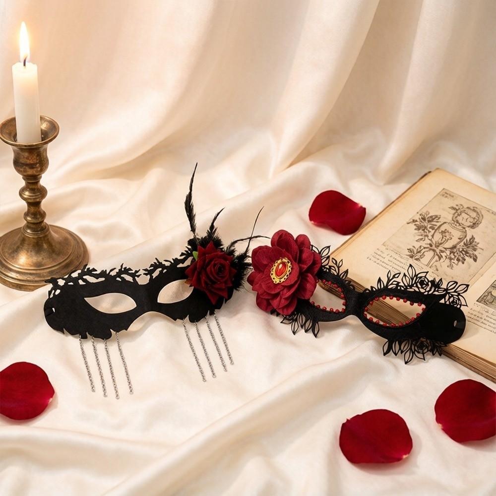 1 Set Dark Gothic Masquerade Mask Red Rose Gothic Choker Necklace Halloween Party