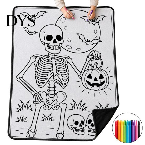 Útulná deka na pohovku s fixami Halloween DIY omalovánka 24 fixů, Obarvěte si vlastní přehoz DIY pro dospělé, Vzory duchů a dýní, Omyvatelná