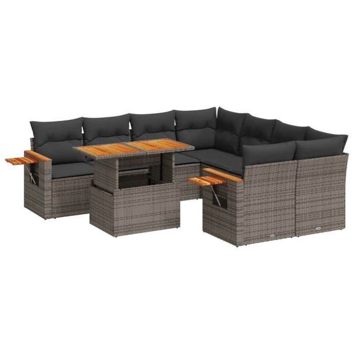 VidaXL Garden Lounge Set with Cushions 9 Pcs, Patio Sofas, Patio Furniture Set, Outdoor Furniture, Grey 3273447