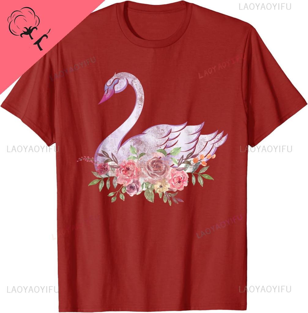 Women Girls Gift Pretty Animal Flower Crown Swan Mens T Shirt  Print on Demand Print Original Design Gifts T Shirts Camisas
