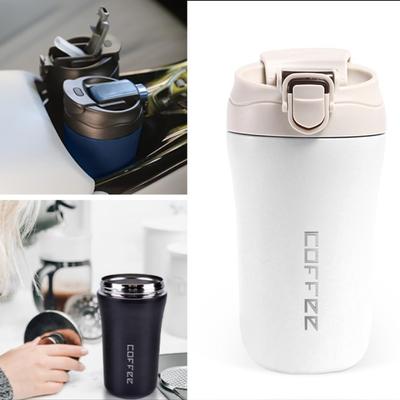 400 ml Reisekaffeebecher, tragbarer, vakuumisolierter Kaffeebecher mit auslaufsicheren Deckeln und Strohhalmen, für Heiß-/Eiskaffee, Tee, Auto-Thermosbecher