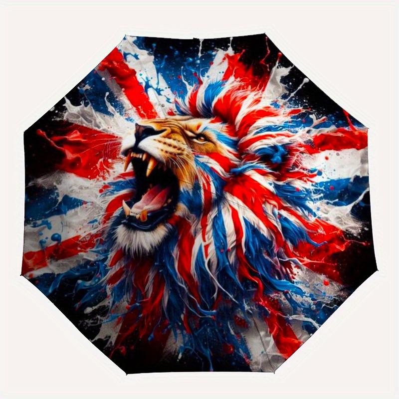 Lion Union Jack Flag Print Travel Umbrella - Portable Folding Umbrella for Outdoor Adventures,Daily Use,and Festive Gifts 8Z31