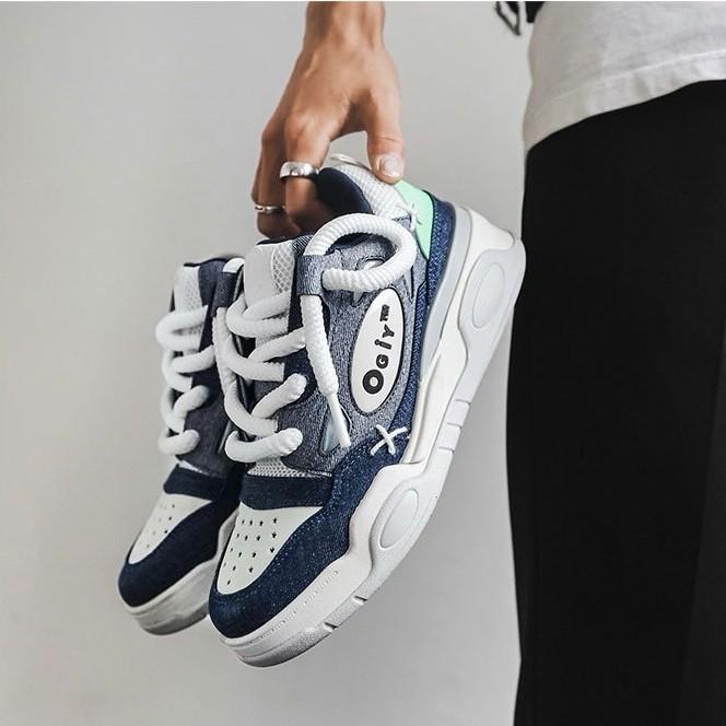 

Men s shoes spring and summer new bread shoes niche retro denim dad shoes platform sole trend fashion versatile board shoes 39