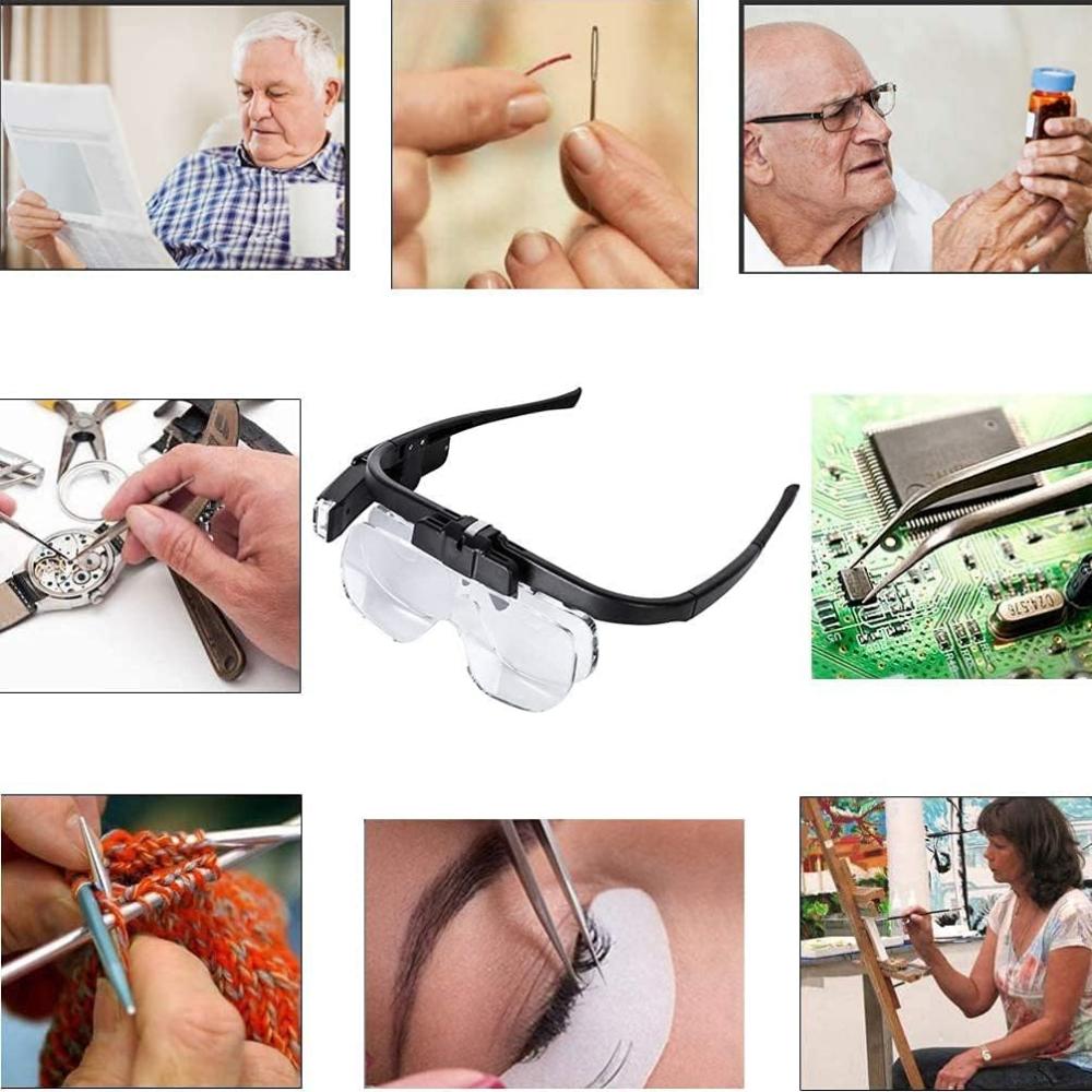 Wiederaufladbare Kopflupenbrille, wiederaufladbare USB-beleuchtete multifunktionale Vergrößerungsbrille zum Lesen und Reparieren von T