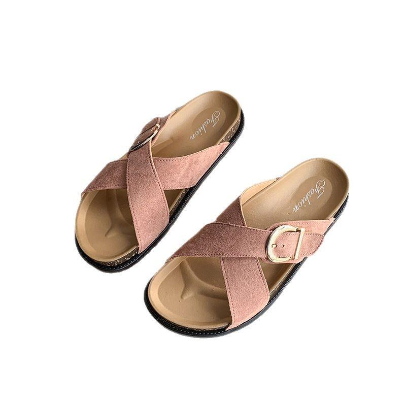 2025 Summer New Platform Sandals One Word with Buckle Sandals Fashion Korean Version Wear Birkenstock Large Size Sandals