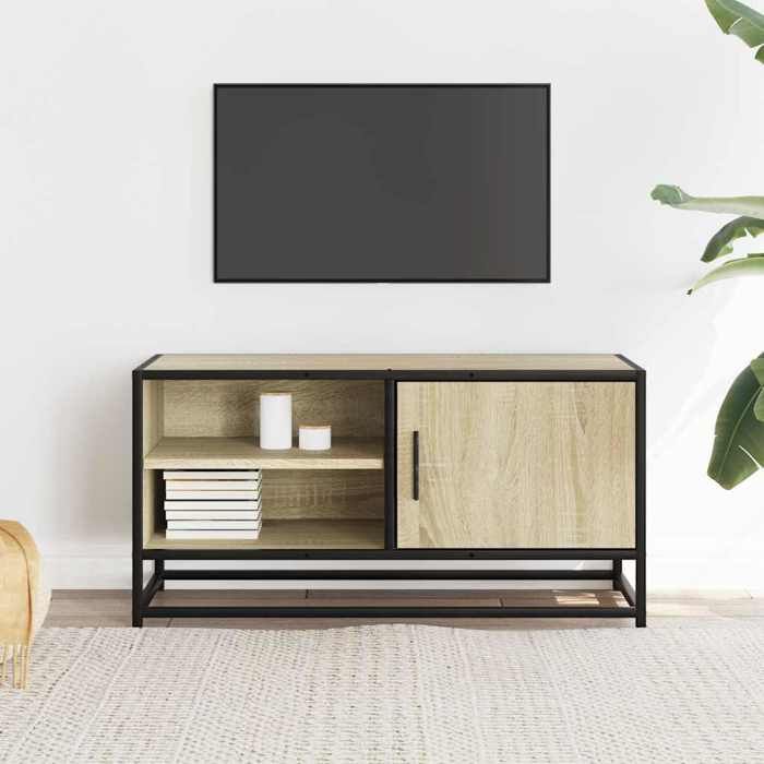VidaXL Meuble TV chêne sonoma 80x34,5x40 cm bois d'ingénierie et métal, banc TV, meuble hifi, centre de divertissement, 848820