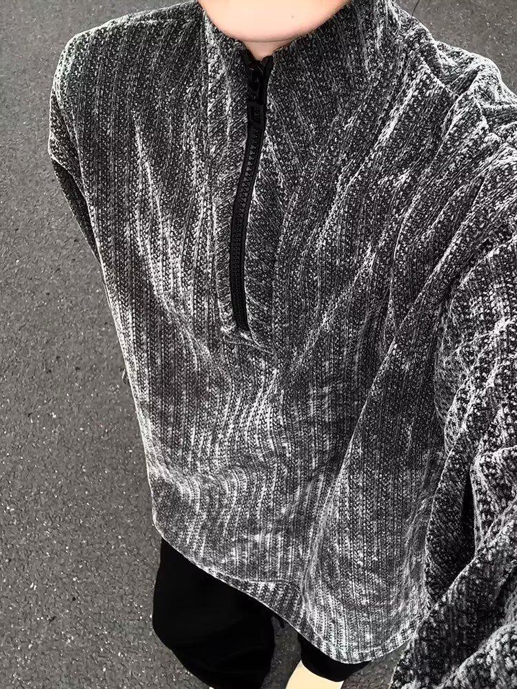 Men's Plus Size Half-Zip Deconstructed Hoodie - Autumn/Winter Street Style Pullover with High Street Vibes