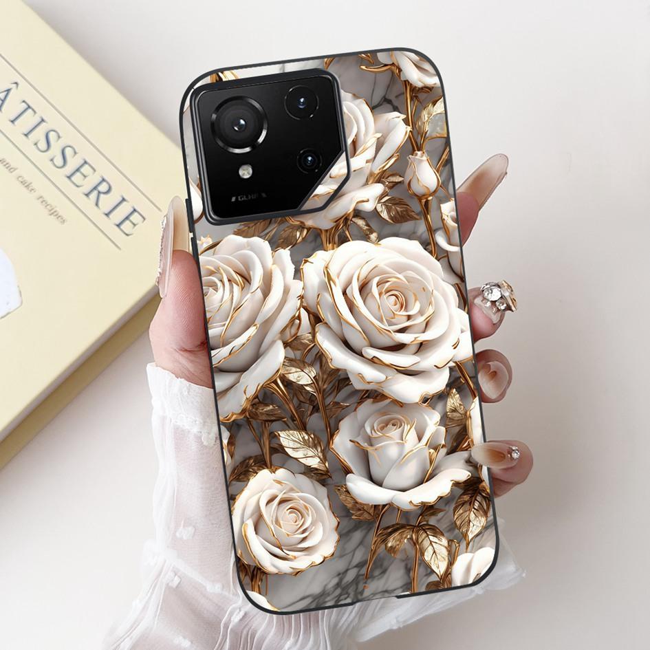 For Asus Rog Phone 9 Pro 5G Case Popular Flower Cartoon Soft Black Silicone Shockproof Cover For Asus Rog Phone 9 FE Phone9 Capa