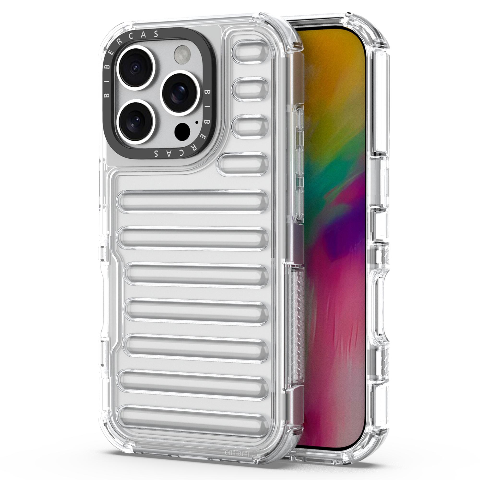 

For iPhone 16 Pro Case Stripe Design Anti-Slip Detachable TPU+PC Phone Cover Transparent