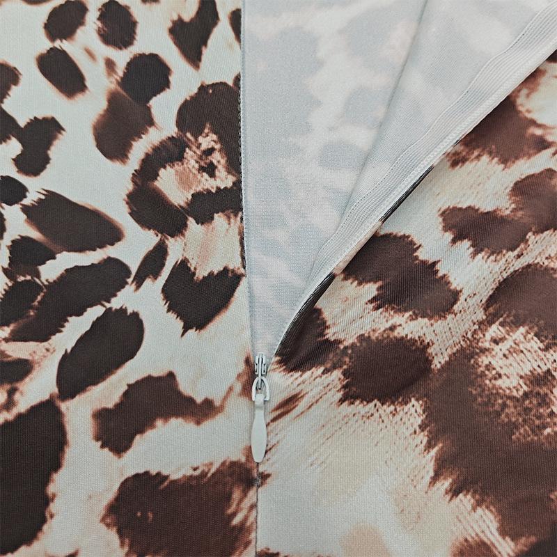 2024 Early Autumn Women's Leopard Print Crew Neck Long Sleeve Jumpsuit - Spicy Girl Style