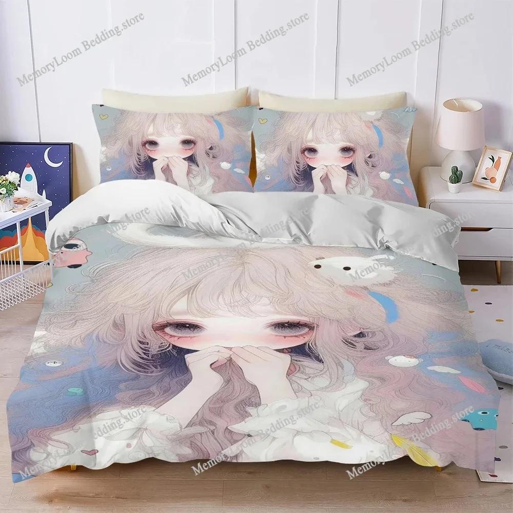 Kawaii Anime Girl Duvet Cover Set Home Style Bedding Soft Laundry Cotton Bed Student Dormitory Gift Home Textileextile741