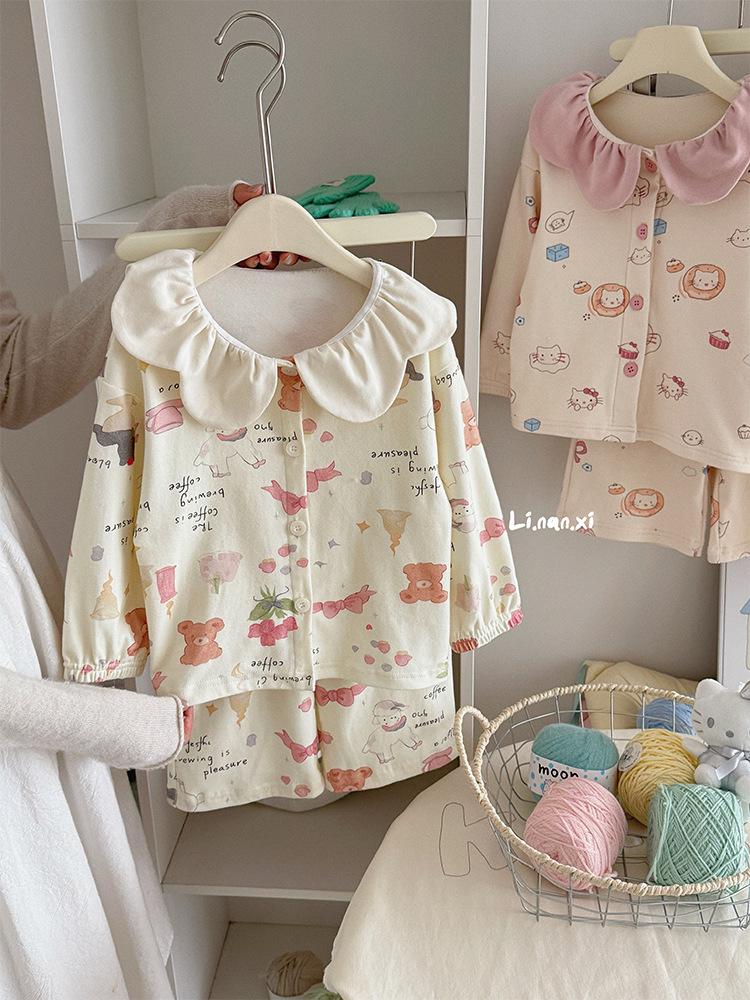 88352 Girls' 2025 Winter Pajama Set with Velvet and Lace - Sweet and Comfortable Homewear