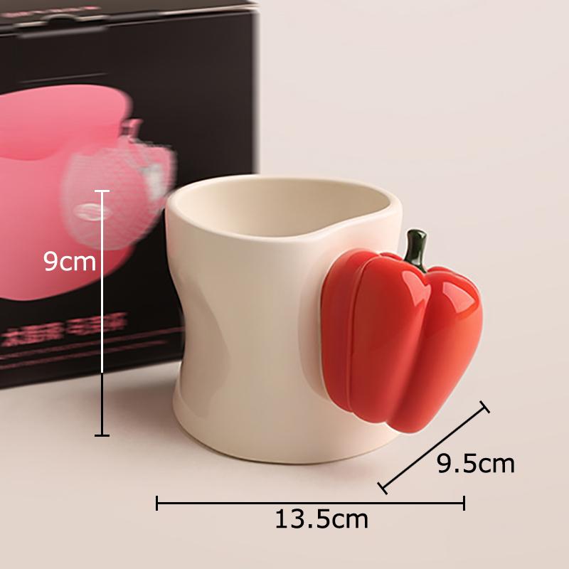 

Creative Chili Handle Cup&saucer Porcelain Coffee Mug Dining Table Chili Decorative Mugs Afternoon Tea Teacup Fruits Juice Cup 300ml білий