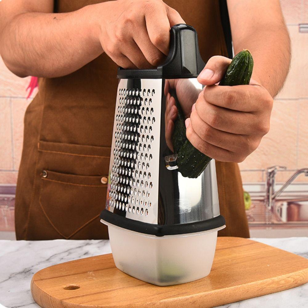 Stainless Steel Multi-functional Four-side Grater Upright Non-slip Base Vegetable Slicer with Storage Box Cheese Grater Potato