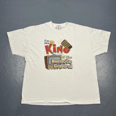 Vintage 90s King Of The Remote Control Graphic Tshirt Single Stitch White 2XL