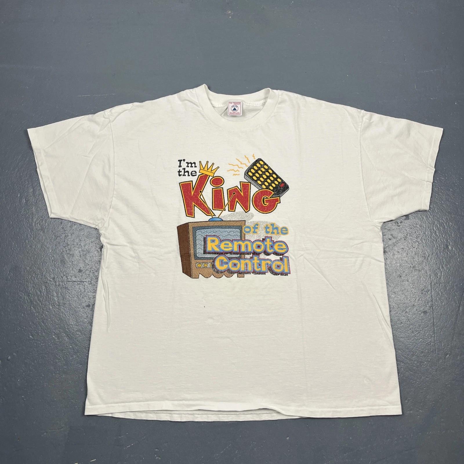 

Vintage 90s King Of The Remote Control Graphic Tshirt Single Stitch White 2XL S