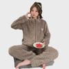 Women's Long-Haired Jacquard Pajamas - Zippered, Solid Color, Long Sleeve Coral Fleece Cardigan (Fits Up to 230 lbs).
