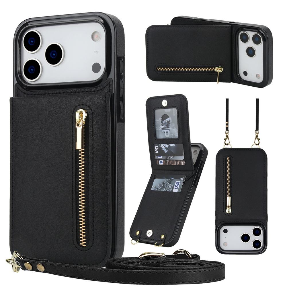 Wallet Zipper Crossbody Lanyard 4 Credit Card Slot Case For iPhone 17 Pro Max 17 Air 16e 16 1514 + 13 12 11 XR XS 8 Plus 7 Cover