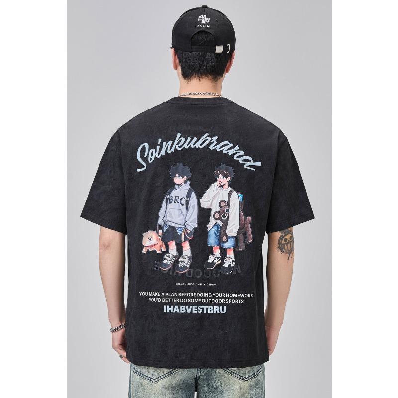 New Summer Ins Cartoon Printed White Short-sleeved T-shirt for Men