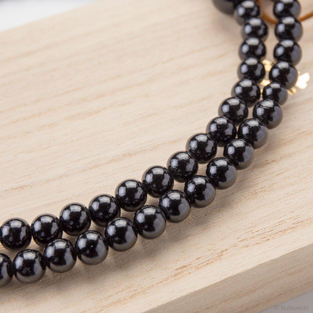 Herren Buddhistische Gebetsperlen, Kyo-Stil, Jodo Shinshu Stil, Ebenholz, 8mm Perlen, Seidenquaste, Paulownia-Holzkästchen