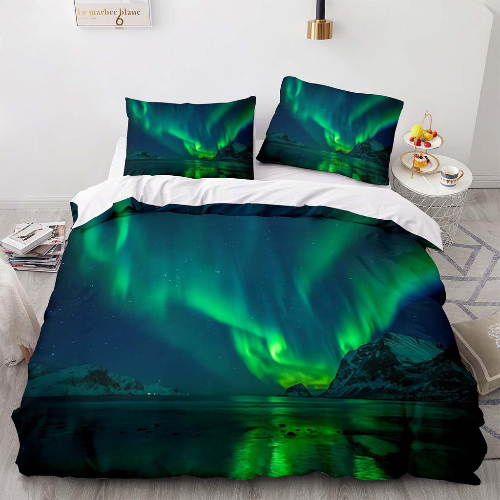 Home Textile Landscape Aurora Quilt Cover Digital Printing Three-Piece Set
