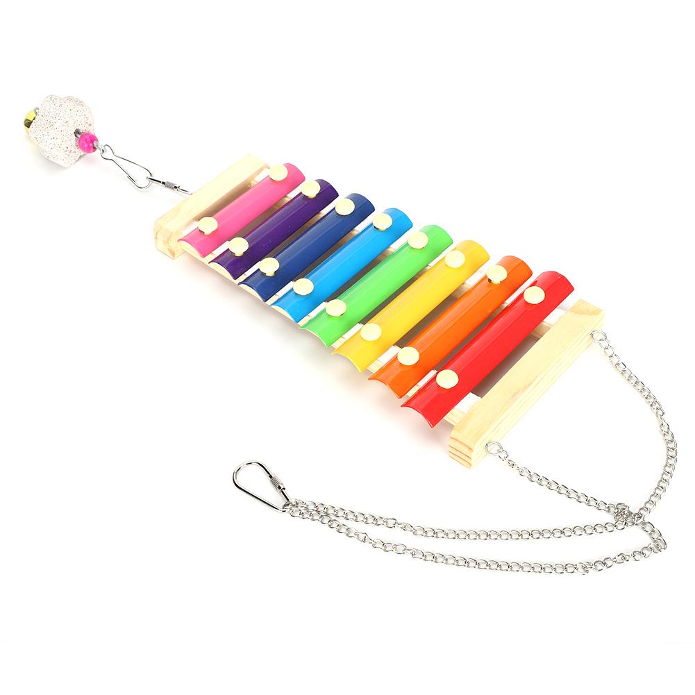 Wooden Xylophone Pecking Diversion SoundProducing Toy w Grinding Stone for Pet Chicken Parrots
