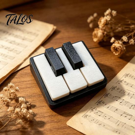 Piano Keychain 2Pcs Pendant, 3D Printed Mini Keys Stress Relief Toy, Smooth Buttons Musical Key Chain with Metal Ring, Black White Design Gift