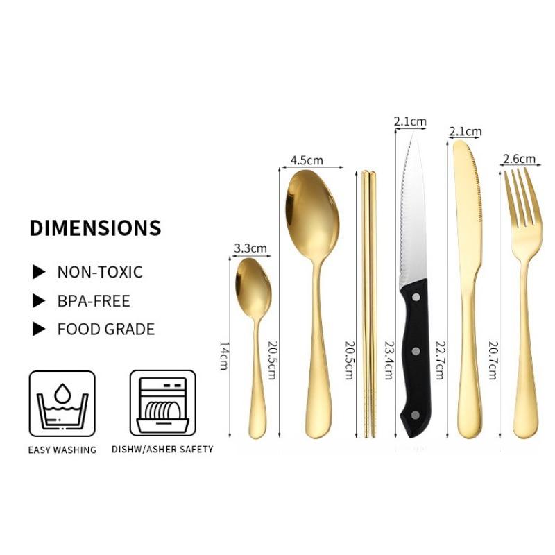 1SET/10PCS Stainless Steel Outdoor Tableware, Camping Picnic Barbecue Steak Knife, Fork, Spoon Plate Portable Tableware Set
