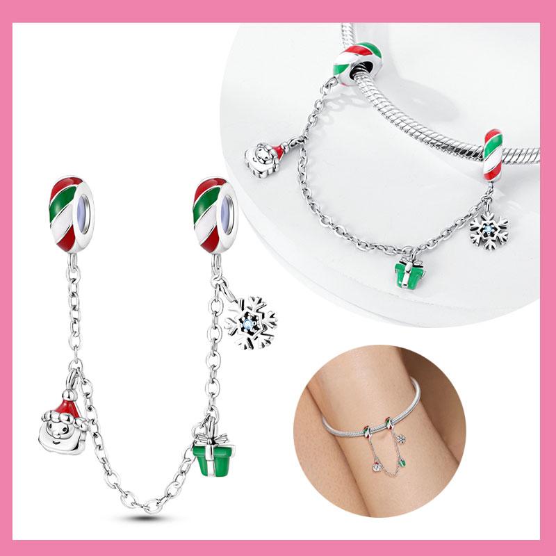 Copper Christmas Santa Snowflake Charm Pendant Beads Fit Original Bracelet For Women Valentine Day Jewelry Gifts