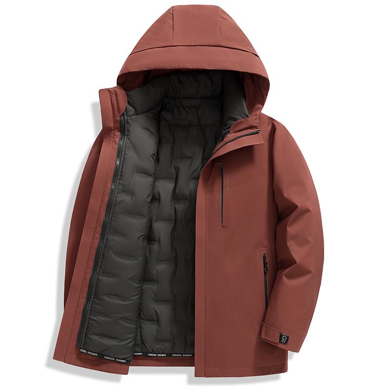 Men's Hooded Thickened Down Jacket with Detachable Liner - Warm Ski Suit for Middle-Aged and Young Adults