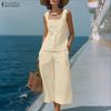 ZANZEA Women Sleeveless Vest Tops and Cropped Pants Summer Two Piece Suit Sets