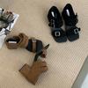 Fashion Eilyken Summer Square Toe Buckle Strap Sandals Women Fashion Chunky Heels Banquet Ladies Shoes Zapatos Mujer