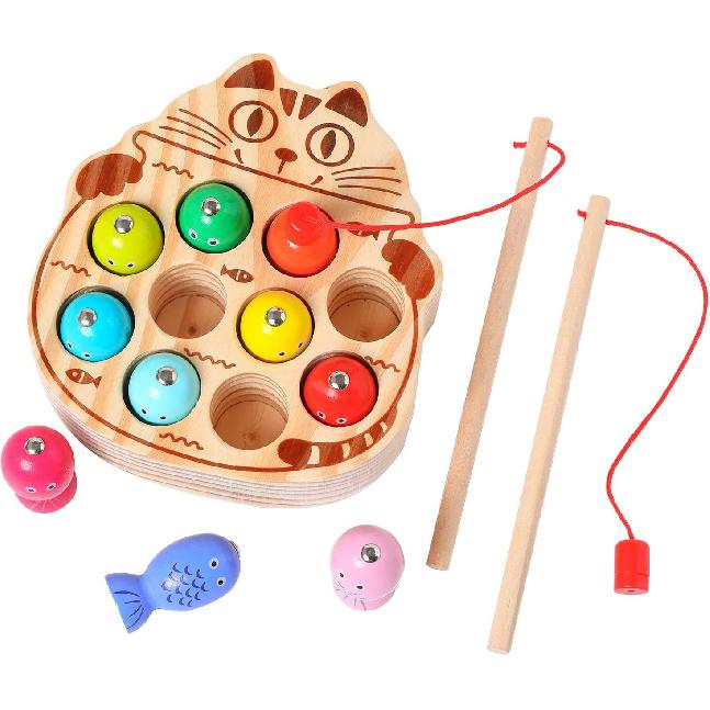 Montessori Magnetic Wooden Fishing Game for Toddlers 1-3 Years Old,Fine Motor Skills Early Learning Eyes Hands Cooperation Toy for Boys & Girls Great