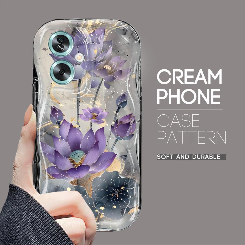 

Милый мультяшный узор, кремовая текстура, мягкий силиконовый чехол с волнистыми краями, чехол для телефона для OPPO Reno Realme OPPO Reno12 Pro 5G чёрный