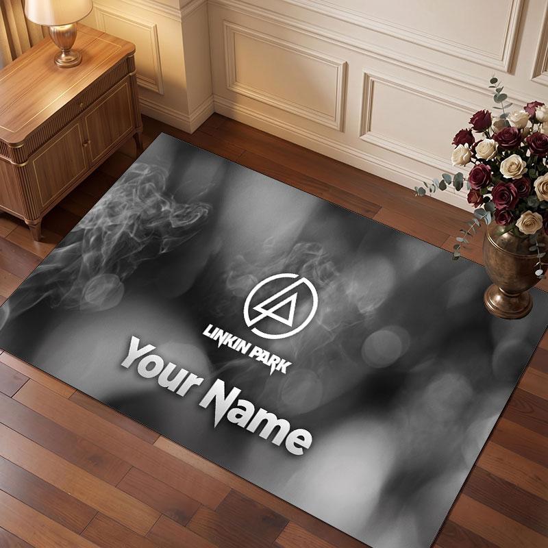 Linkin Park Personalized Crystal Velvet Carpet, Customized Name Text Soft Anti‑Slip Rug for Living Room Bedroom