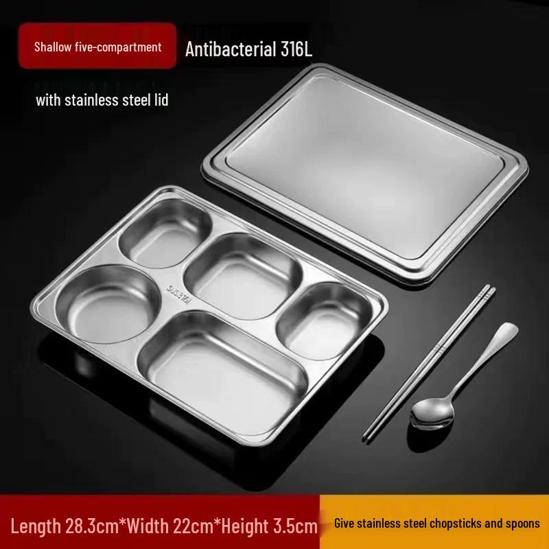 HANDUNYOU 316 Stainless Steel Divided Lunch Plate with Lid