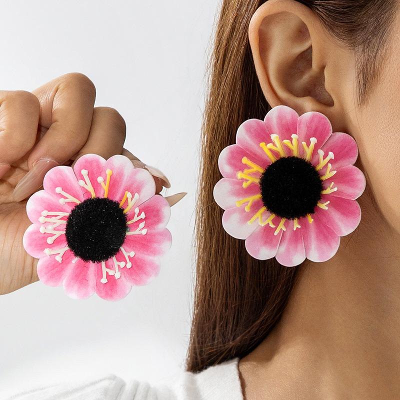 Accessories, fresh simulated colored flower earrings, sweet atmosphere sunflower flower earrings wholesale