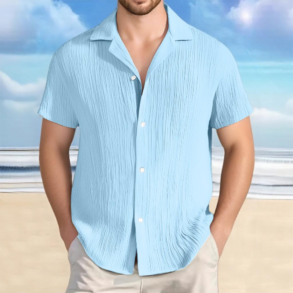 Men's Cotton And Linen Striped Casual Loose Short Sleeved Shirt