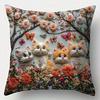 Cute Kittens  Flowers With Butterflies Pillow Pattern Cushion Cover Suitable For Sofa Bedroom Car Pillow Cover