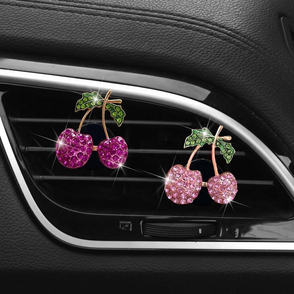 Rhinestone Cherry Car Vent Perfume Clip – Fruit-Scented Air Freshener & Interior Ornament