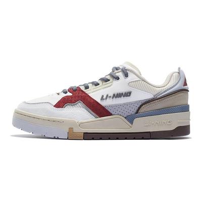 Li Ning 001 Leather Non-Slip Shock Absorbing Wear-Resistant Low-Top Sneakers Men Sneakers White Gray Red AZGS091-3